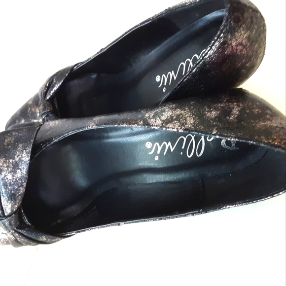 BELLINE BLACK FLORAL BOW METALLIC DRESS SHOE SZ 7 - Picture 7 of 8